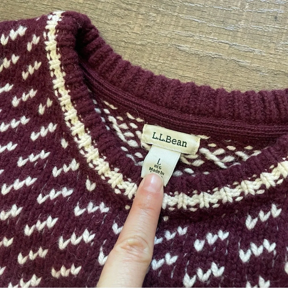 LL Bean Women's Bean's Classic Ragg Wool Sweater Crewneck Bird's-Eye L - Picture 3 of 9